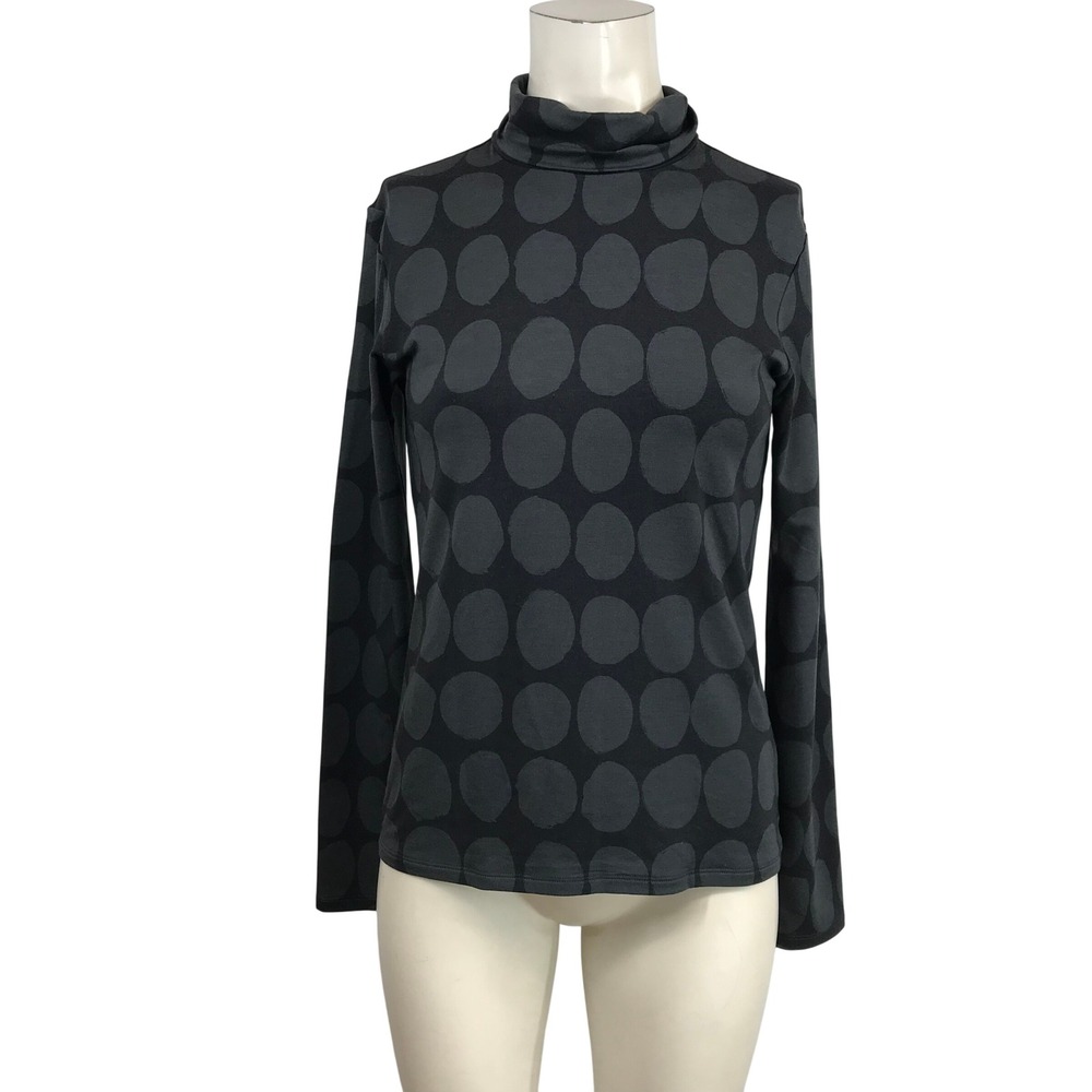 Uniqlo Marimekko Heattech Turtleneck Top Black Grey Kivet Polka Dot Small S